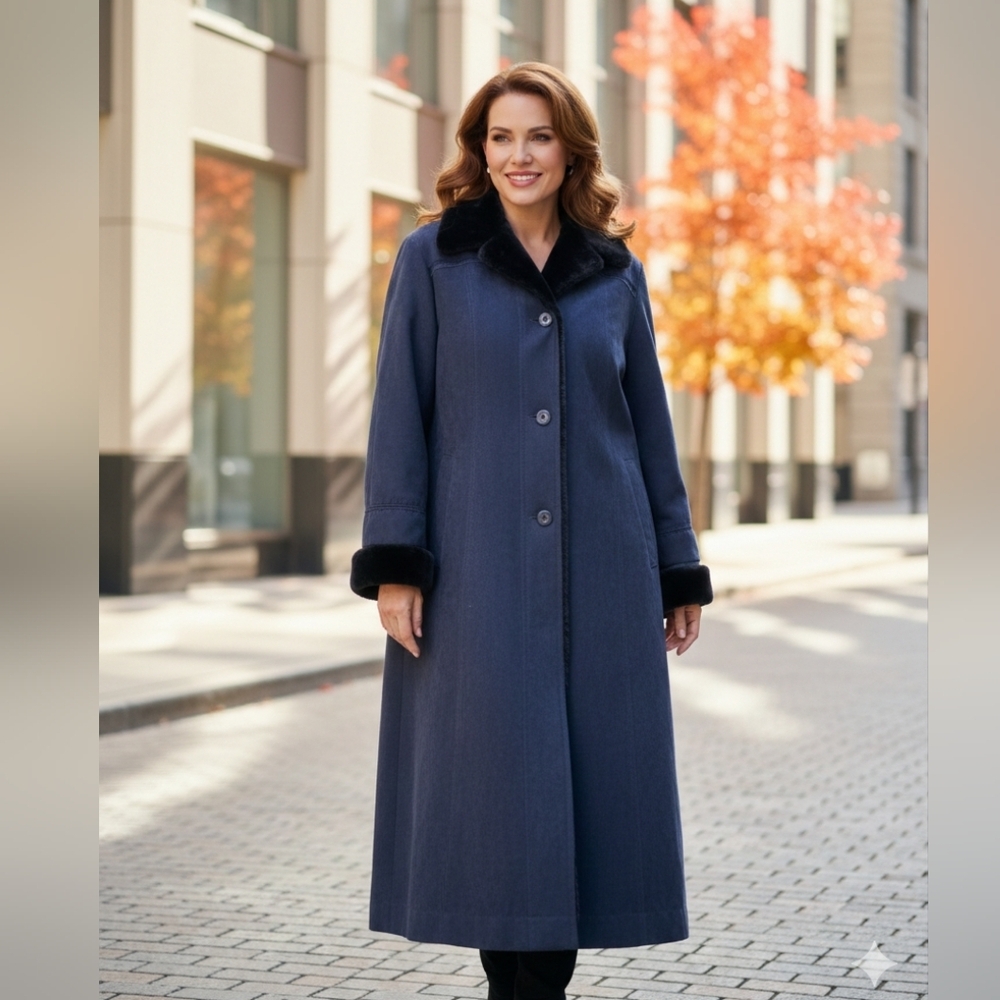 FEN-NELLI Vintage Faux Suede & Fur Long Trench Coat - Made in Canada - Size XL
